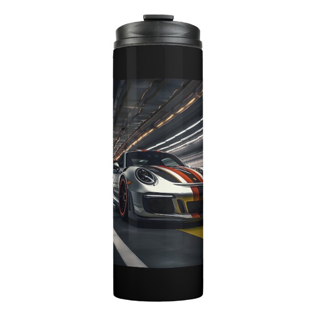 Rennwagen auf Innenbahn Thermosbecher (Vorderseite)