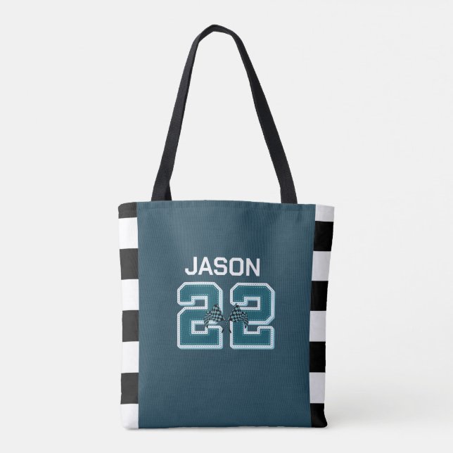 Rennwagen Baby grün, weiß und schwarz Tasche (Rückseite)
