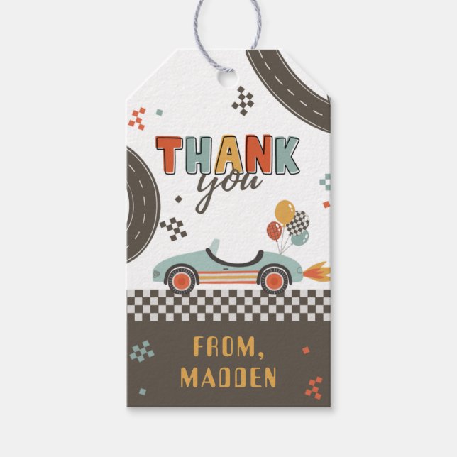 Rennwagen Danke Karte Geschenkanhänger (Vorderseite)