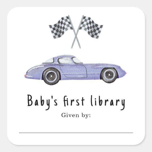 Rennwagen - erste Bücherei des Babys Quadratischer Aufkleber (Vorderseite)