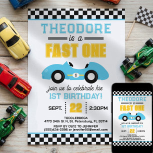 Rennwagen "Fast One" 1. Geburtstag Einladung