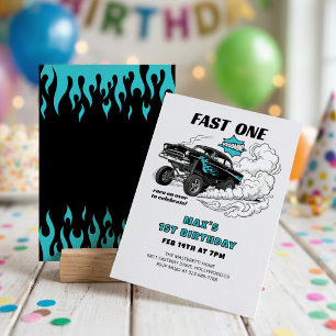 Rennwagen-Gasser „Fast One“ zum 1. Geburtstag Einladung