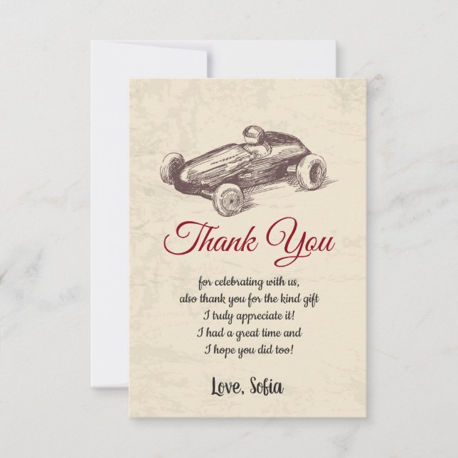 Rennwagen, Geburtstag, Babydusche, Dankeschön-Kart Dankeskarte (Vorderseite)