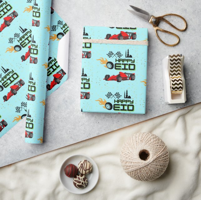 Rennwagen glücklich eid mubarak Geschenk Geschenkpapier (Kunsthandwerk)