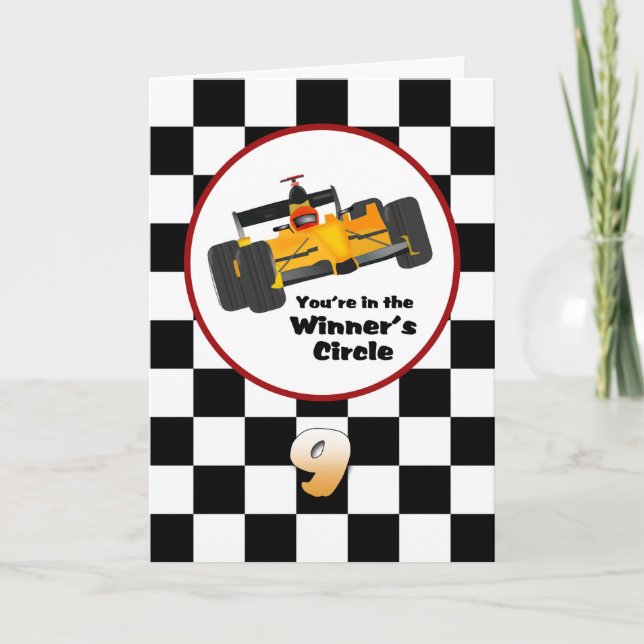 Rennwagen Happy 9. Geburtstagskarte Karte (Vorderseite)