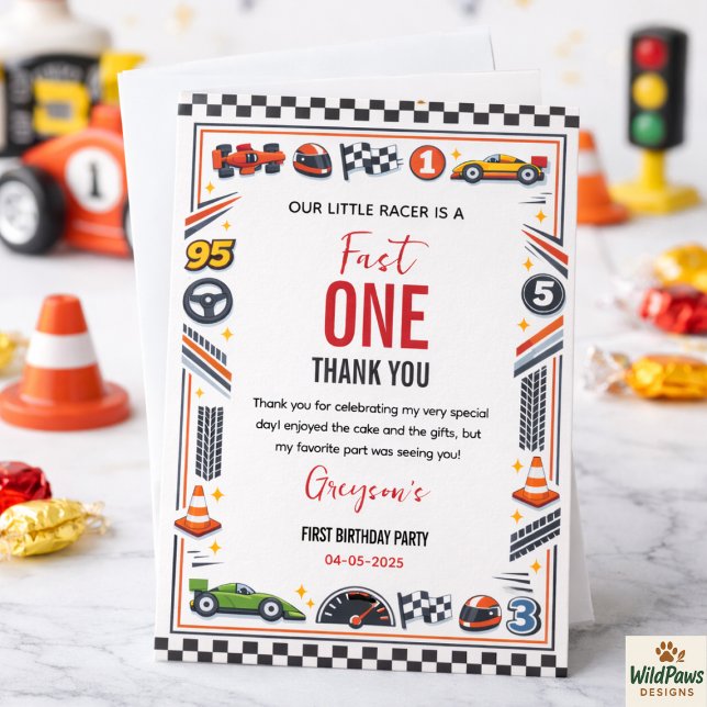 Rennwagen-Junge 1. Geburtstagsfeier Dankeskarte (Fast One Race Car Boy 1st Birthday Party Thank You Card
)