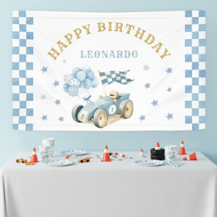 Rennwagen Junge Erster Geburtstag Blau Aquarell  Banner