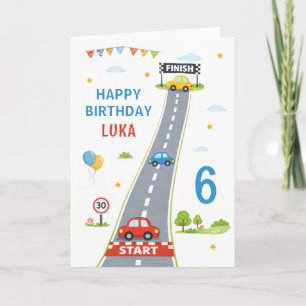 Rennwagen Kinder Rennstrecke Glücklicher 6. Geburt Karte