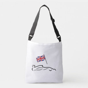 Rennwagen-Linienzeichnung mit britischer Flagge Tragetaschen Mit Langen Trägern