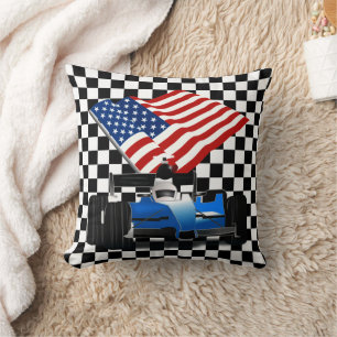 Rennwagen mit amerikanischer Flagge Kissen
