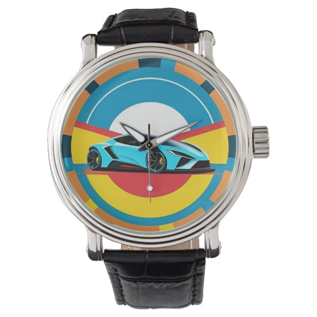 Rennwagen mit dynamischem Design Armbanduhr (Vorderseite)