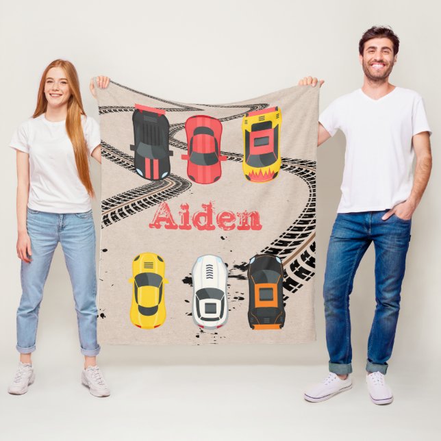 Rennwagen mit Reifenspuren Personalisiert Fleecedecke (Beispiel)