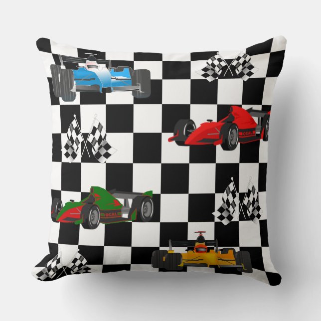 Rennwagen Racing Flags und Prüfmuster Kissen (Vorderseite)
