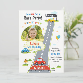 Rennwagen Rennparty Foto Jungen Geburtstag Einladung