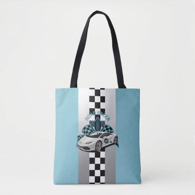 Rennwagen, schwarz-weiß kariert blau tasche (Vorderseite)
