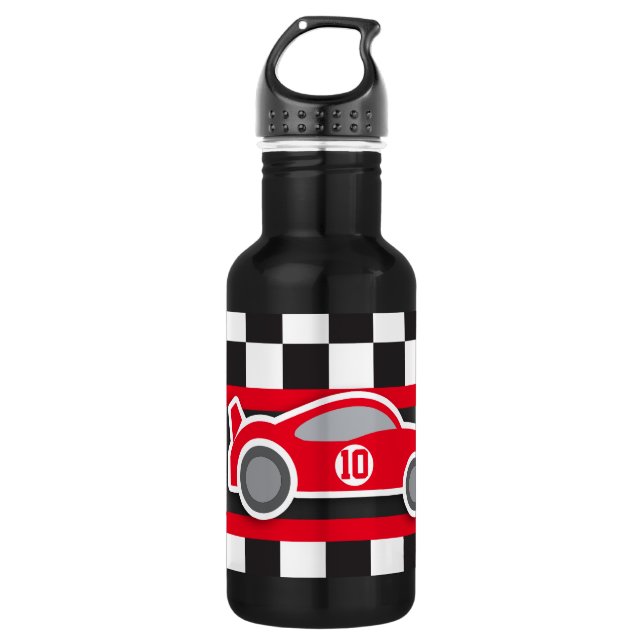 Rennwagen und Flaggenkinder mit dem Namen "kleine  Trinkflasche (Vorderseite)