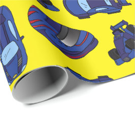 Rennwagen und Motorsport für Blauspielzeug und Cra Geschenkpapier