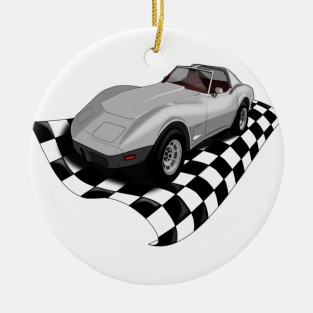 Rennwagen-Weihnachtsverzierung Keramikornament (Vorne)