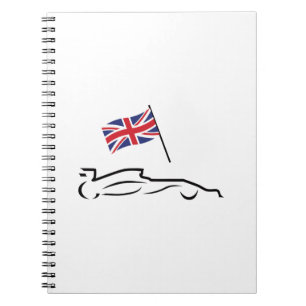 Rennwagenlinie Zeichne mit britischer Flagge Notizblock