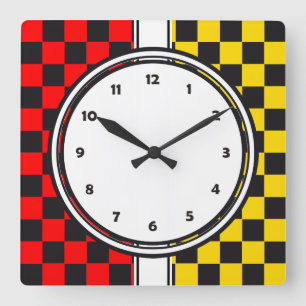Rennwagenmuster + Hintergrundfarbe Quadratische Wanduhr