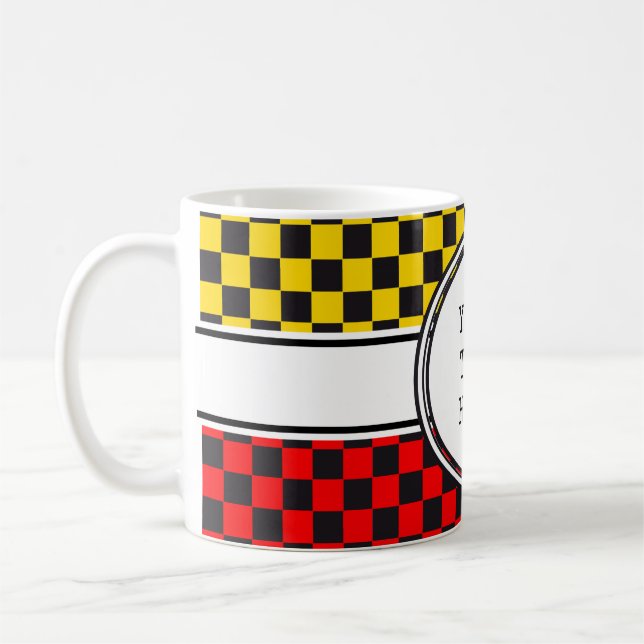 Rennwagenmuster + Ihr Hintergrund & Text Kaffeetasse (Links)