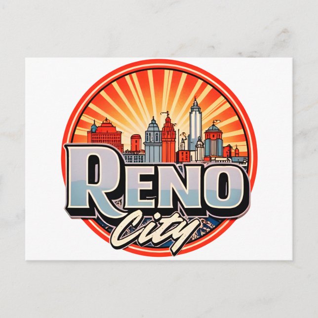 Reno City Nevada Skyline Postkarte (Vorderseite)