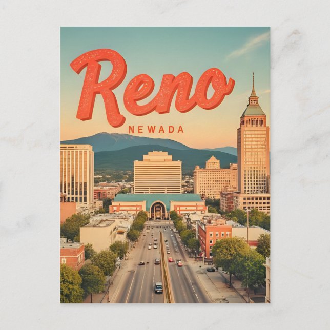 Reno City Nevada vintage skyline Postkarte (Vorderseite)