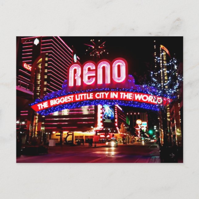 Reno, Nevada am Abend Postkarte (Vorderseite)