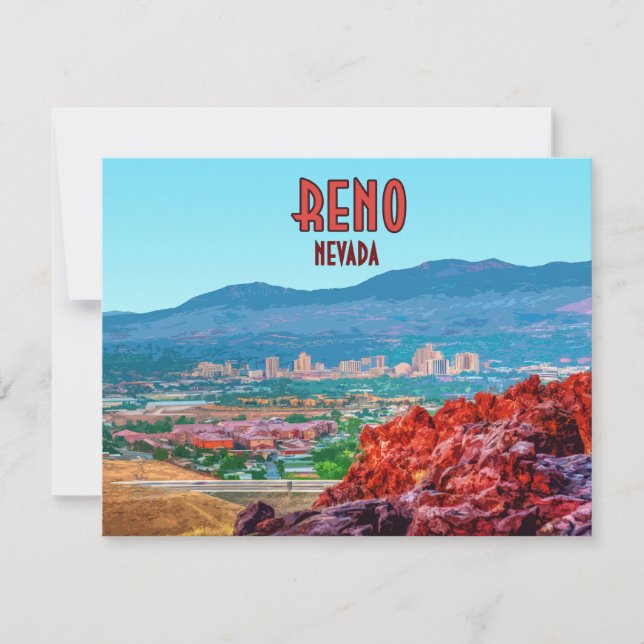 Reno Nevada Downtown Vintage Flachbildkarte (Vorderseite)