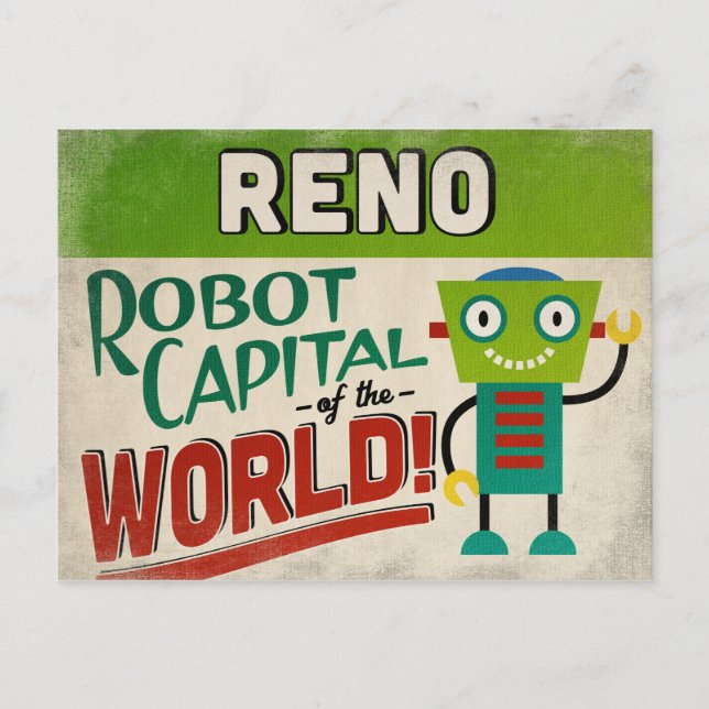 Reno Nevada Robot - Funny Vintag Postkarte (Vorderseite)