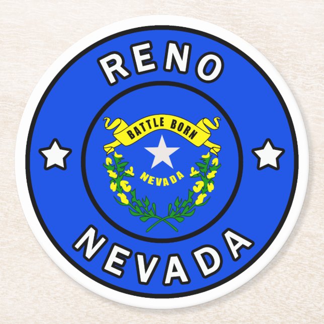 Reno Nevada Runder Pappuntersetzer (Vorderseite)