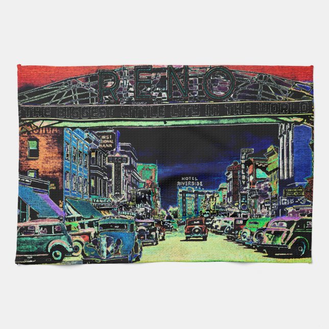 RENO NEVADA VINTAGE FARBENFARBKUNST GESCHIRRTUCH (Horizontal)