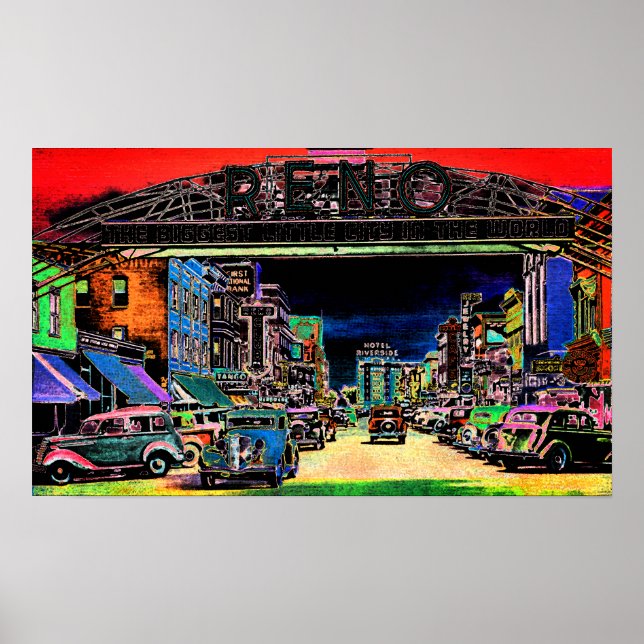 RENO NEVADA VINTAGE FARBENFARBKUNST POSTER (Vorne)
