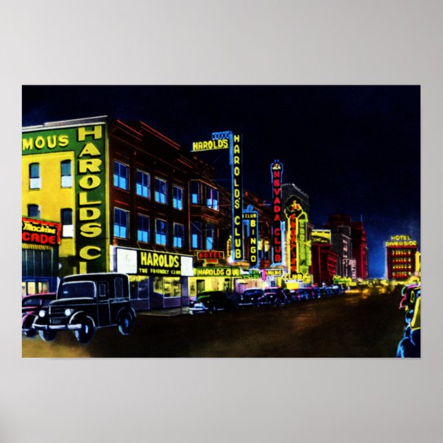 Reno Nevada Virginia Street bei Nacht Poster (Vorne)