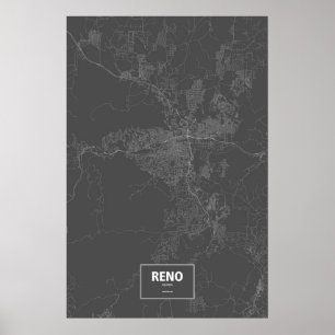 Reno, Nevada (weiß auf schwarz) Poster