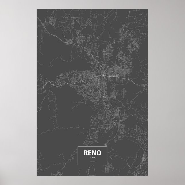 Reno, Nevada (weiß auf schwarz) Poster (Vorne)