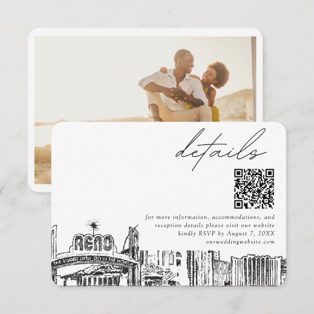 Reno Skyline Small Wedding Details QR Code UAWG Begleitkarte (Vorne/Hinten)