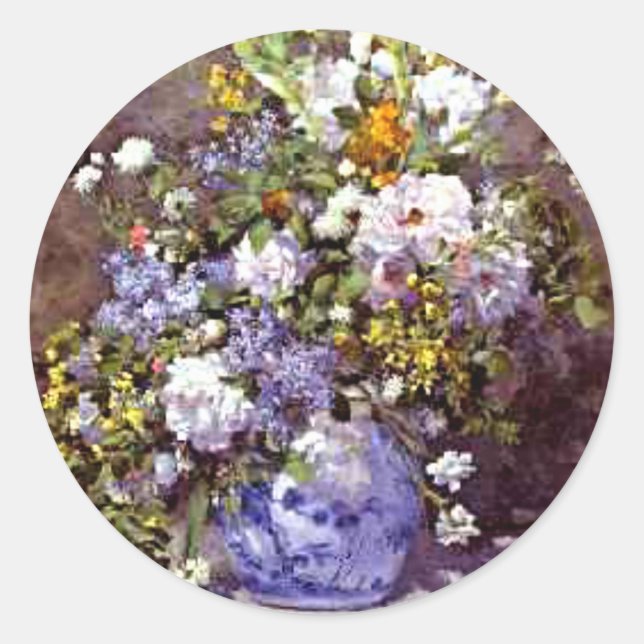 Renoir: Blue Vase, berühmtes Gemälde, Runder Aufkleber (Vorderseite)