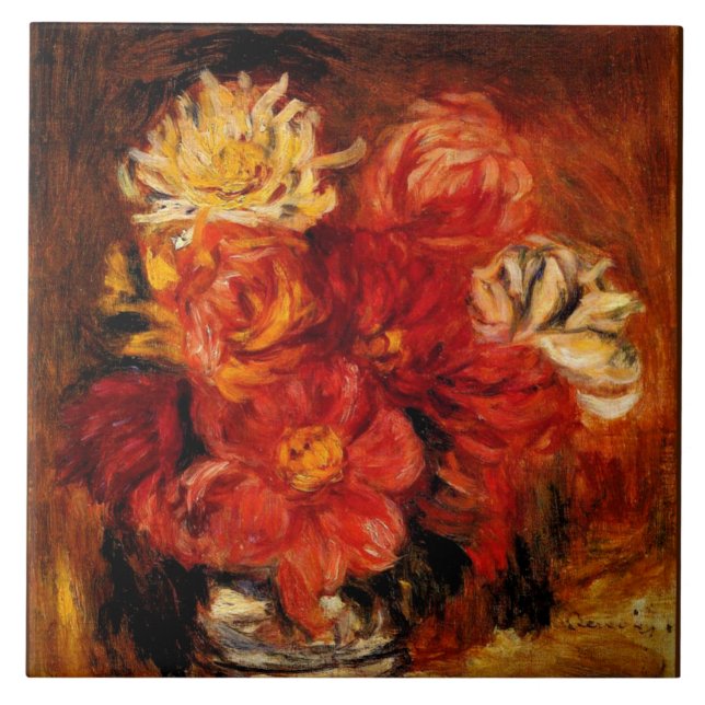 Renoir - Dahlias, fine art painting, Fliese (Vorderseite)