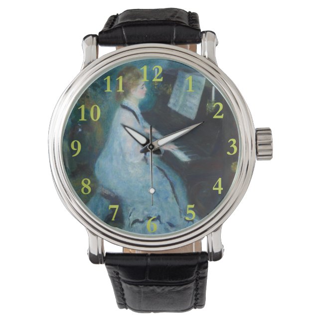 Renoir Frau am Piano Vintage Impressionistin Armbanduhr (Vorderseite)