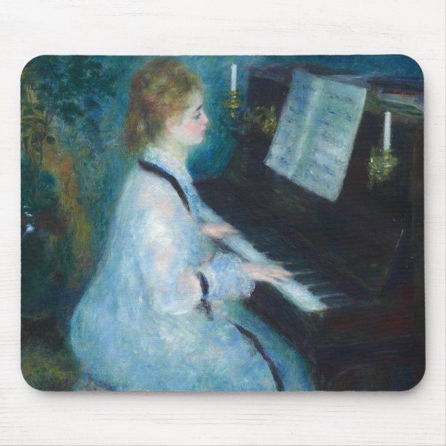 Renoir Frau am Piano Vintage Impressionistin Mousepad (Vorne)