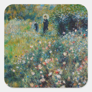 Renoir - Frau mit Sonnenschirm in einem Garten Quadratischer Aufkleber
