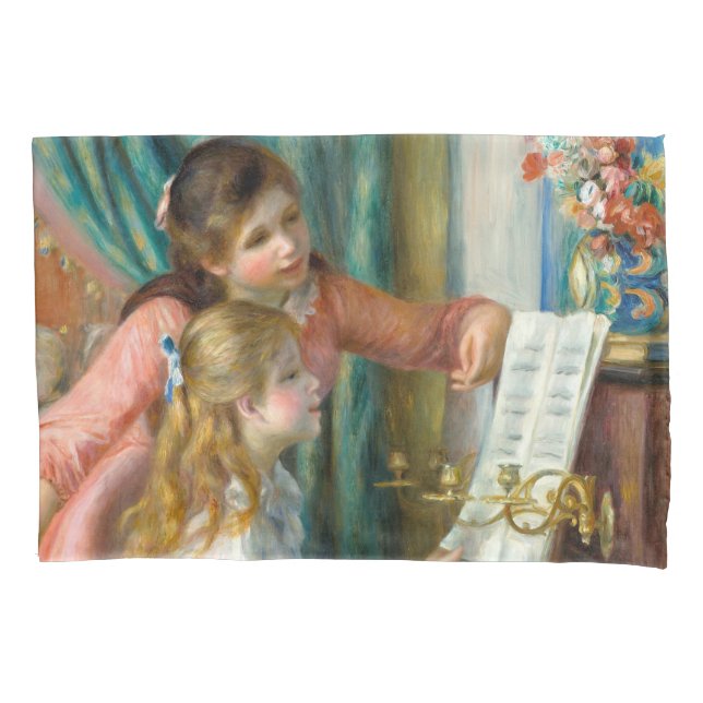 Renoir Girls am Piano Impressionismus Malerei Kissenbezug (Vorderseite)
