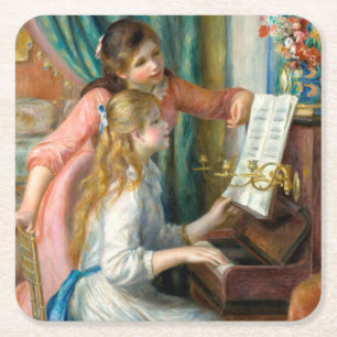 Renoir Girls am Piano Impressionismus Malerei Rechteckiger Pappuntersetzer