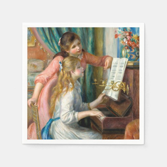 Renoir Girls am Piano Impressionismus Malerei Serviette (Vorderseite)