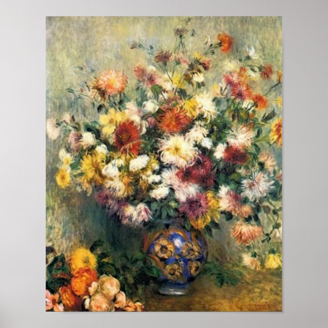 Renoir ist eine Vase der Chrysanthemen Poster (Vorne)
