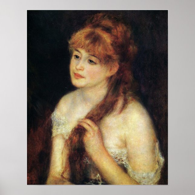 Renoir - Junge Frau, die 1876 ihr Haar gezeichnet  Poster (Vorne)