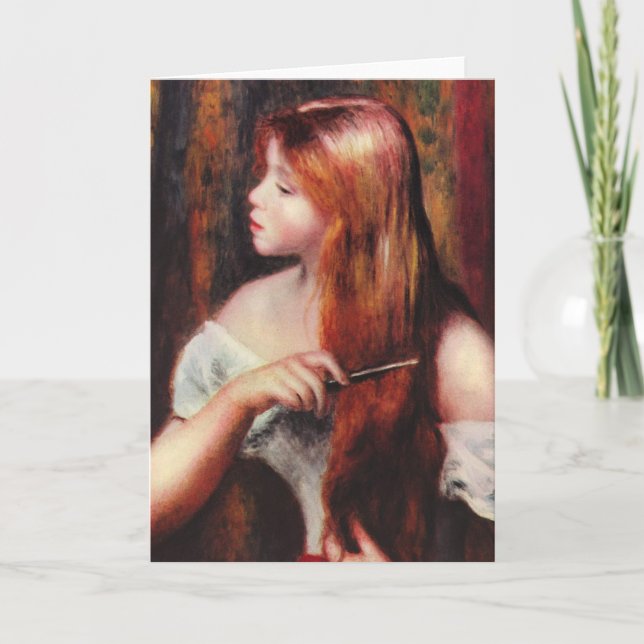 Renoir junges Mädchen, das ihre Haar-Gruß-Karte Karte (Vorderseite)
