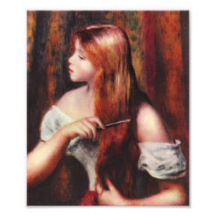 Renoir junges Mädchen, das ihren Haar-Druck kämm Fotodruck