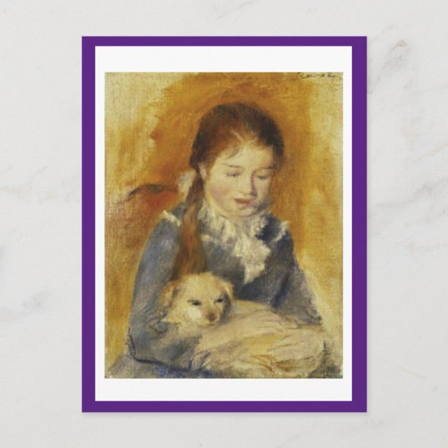 Renoir, junges Mädchen mit einem Hund, schöne Kuns Postkarte (Vorderseite)